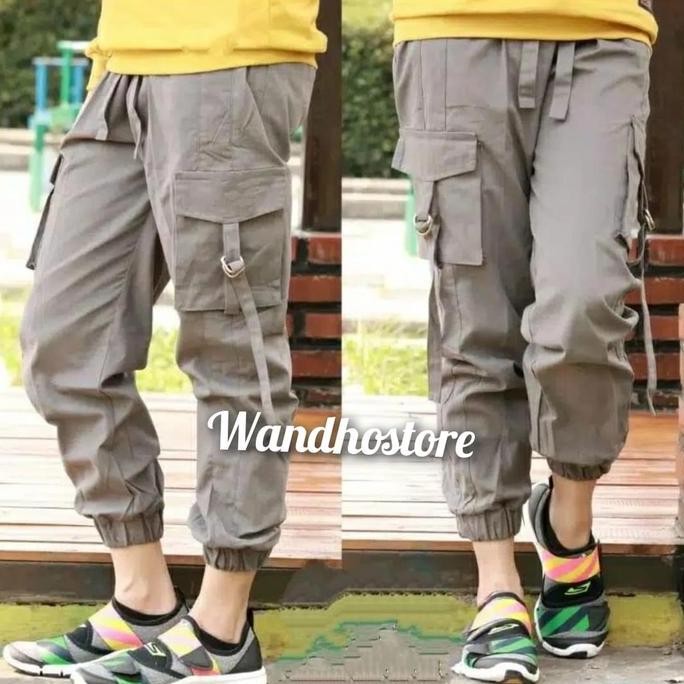 Celana Joger Panjang Wanita Bahan Katun Twill Combad Bb 40-100Kg Celana Tali Samping Kantong Melar S
