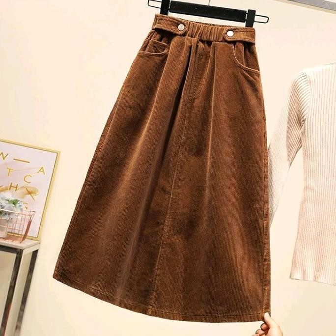 Rok Corduroy - Rok Corduroy Korean Style Terkini - Rok Span Panjang Kekinian - Rok Vintage Kodorai K