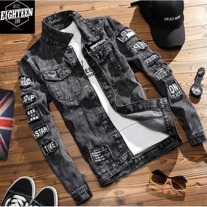 Jaket Pria/Cowok abu sandwash Distro tempel bordiran Keren unisex Pria dan wanita bordir jaket hitam