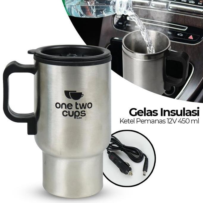 Laris Mug Gelas Pemanas Air Mobil Portable Insulasi Stainlesssteel 450Ml 12V