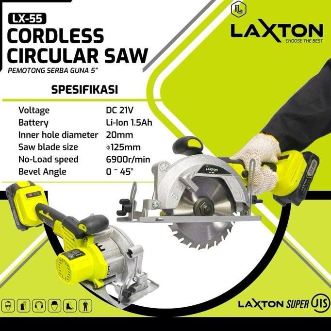 Circular Saw Cordless - Gergaji Baterai - Gergaji Kayu Laxton Lx55 Gergaji Kayu 5" Baterai 5 Cell Ku