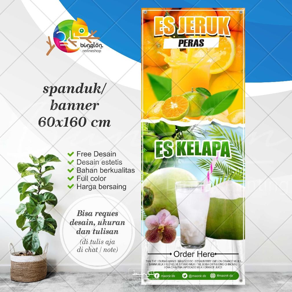 

Size 60x160 Cm Spanduk Banner Es Jeruk & Es Kelapa, Spanduk Minuman DiM