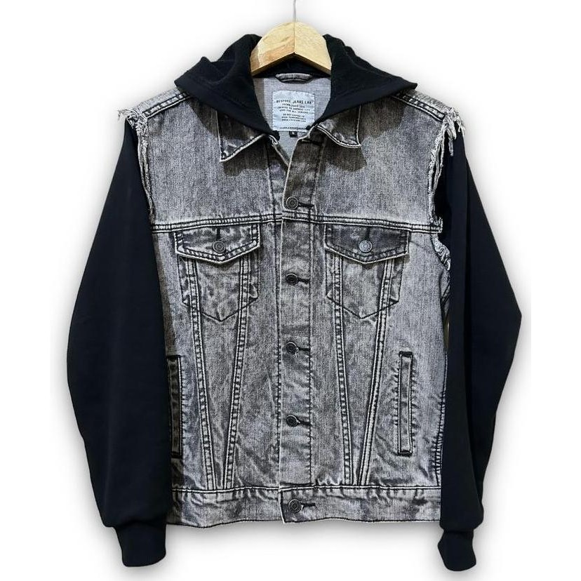 JACKET JEANS ABU KOMBINASI HITAM CATTON FLECEE KUPLUK / JACKET PRIA DAN WANITA denim jaket kancing  