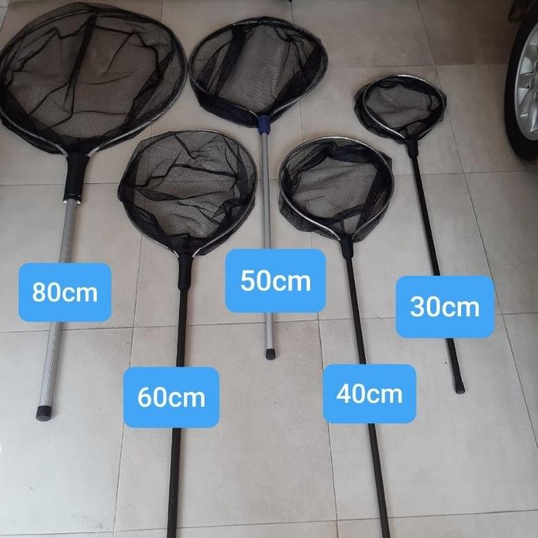 serokan serok seser almunium diameter 30 40 50 60 cm panjang gagang 50 100 cm kolam ikan koi arwana 