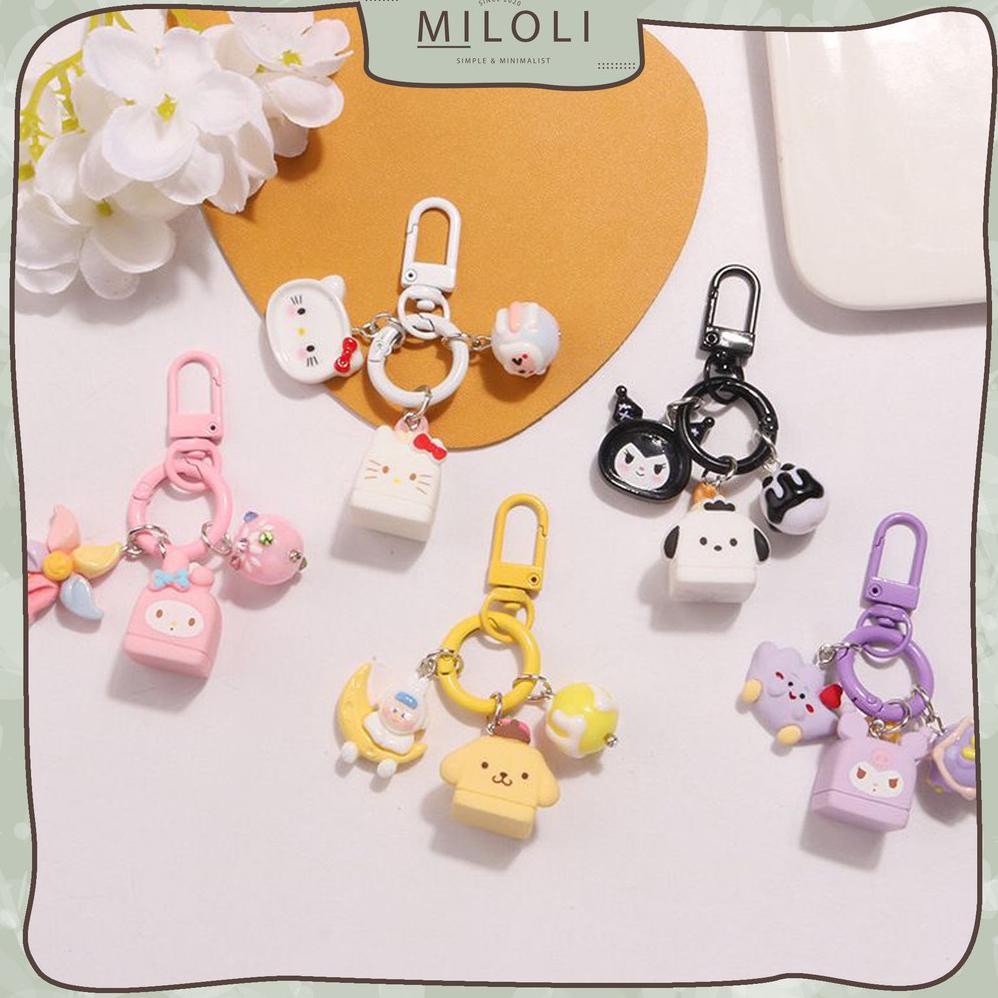 [MILOLI] 1Pcs Gantungan Kunci CARTOON BALL KOTAK SANRIO Karakter Cartoon Keychain Ring Aksesoris Bag