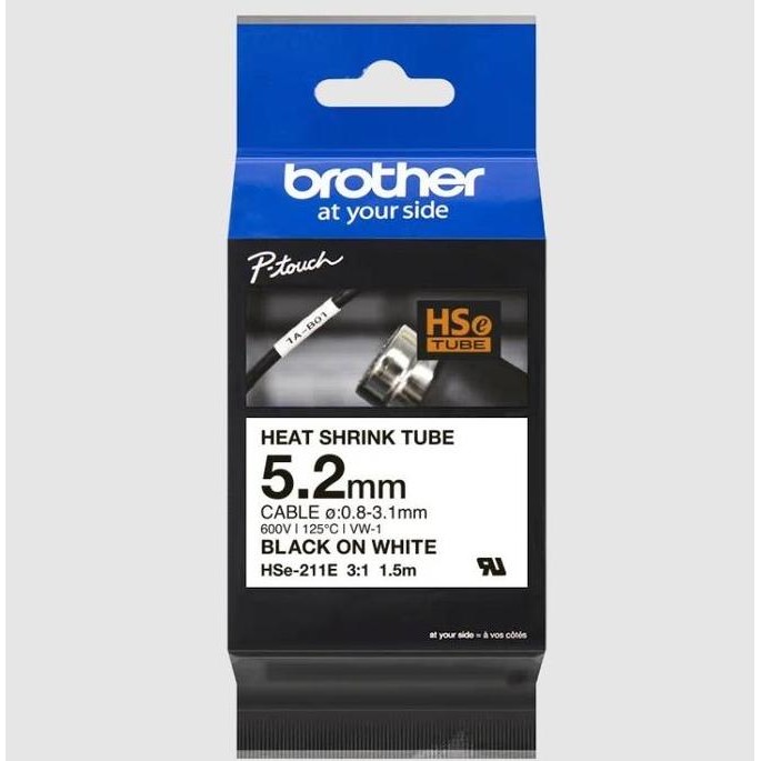 

Brother Label Tape Hse-211E Heat Shrink Tube, Black On White 5.2Mm New Stok