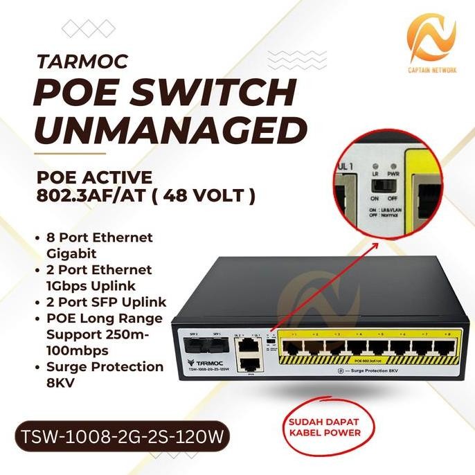 NEW Tarmoc TSW-1008-2G-120W, 8 Port Gigabit POE 802.3af/at POE Switch 120W