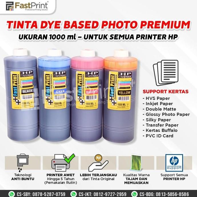 Fast Print Dye Based Photo Hp - Black - 1000 Ml New Stok