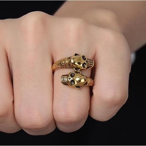 Hot Sale - Cincin Silver Gold Tengkorak Terbuka Pria Skull Men Ring Signet C138