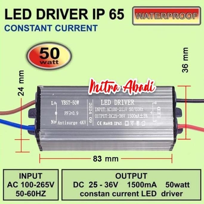 baru led driver 50w 1500ma ac-dc waterproof casing besi - power supply lampu led