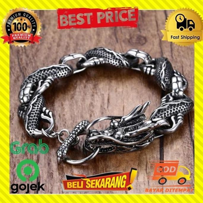 Promo - Gelang Pria Ular Naga Ukir Titanium Stainless Rantai Asli Macho G107