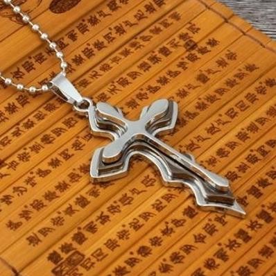 Tersedia - Kalung Salib 3 Layer Silver Gold Emas Titanium Stainless Asli Pria K57