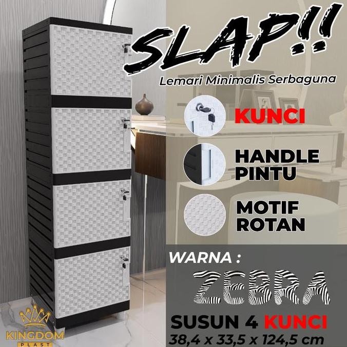 LEMARI PAKAIAN PLASTIK 1 PINTU 4 SUSUN SLAP DENGAN KUNCI TIPE KINGBOX ASLI