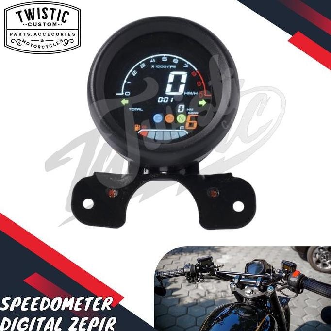 Speedometer Digital Bulat Lcd Zepir Motor Custom Universal Bobber