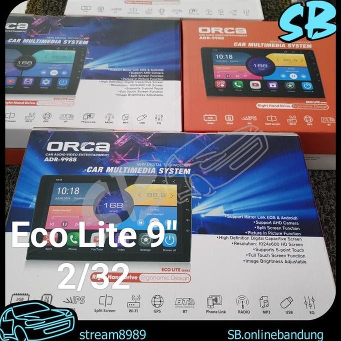 Orca Eco Lite 9" 2/32 Headunit Android Adr-9988 Car Audio Tv Mobil Terbatas