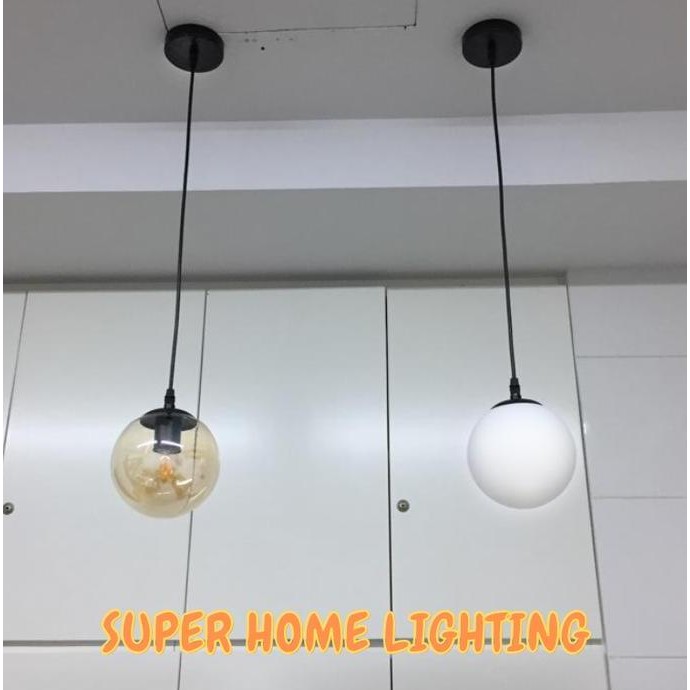 Lampu Gantung Bola Minimalis Amber / Putih Susu Ruang Makan 90810