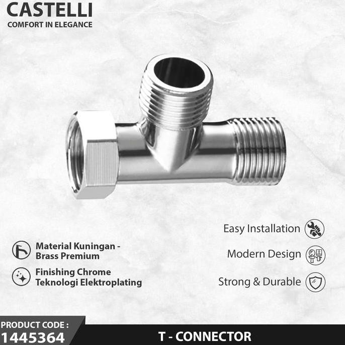 Tersedia CASTELLI T Connector Sambungan Kran T Shower Sambungan Tee 1445364