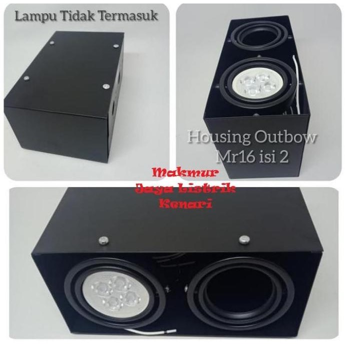 Rumah Lampu Downlight Outbow Fitting Mr16 Kotak Double - Body-Hitam