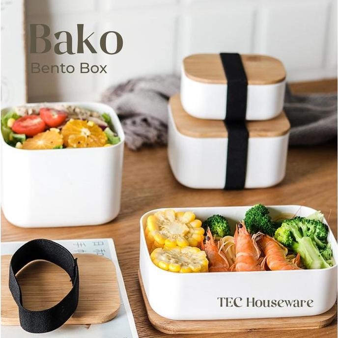 Diskon! TEC Bako Bento Box Kotak Makan Bekal Kayu Minimalis Estetik Free Sendok Garpu