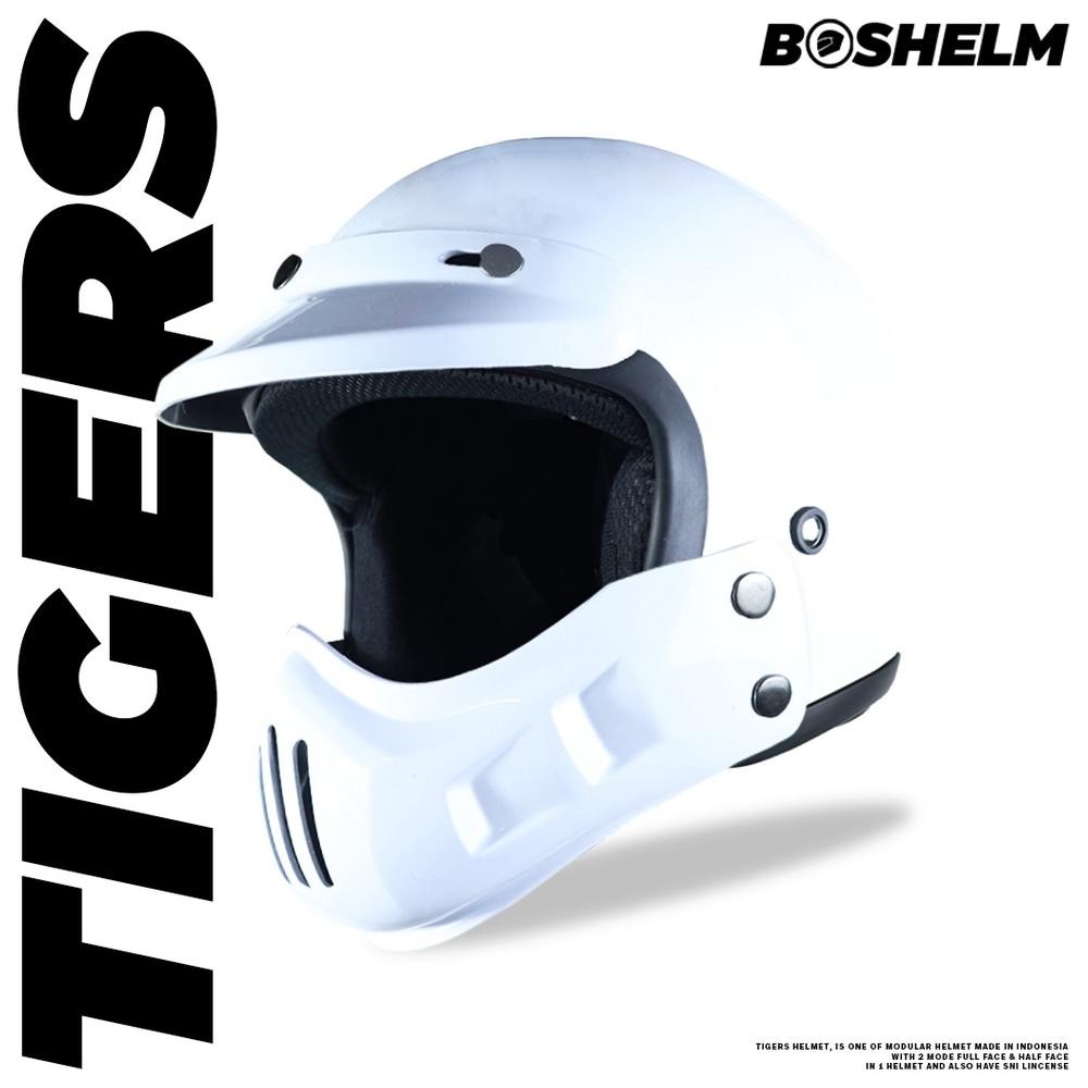 Terlaris Boshelm Helm Cakil Modular Tigers Putih Glossy Helm Full Face Sni