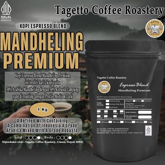 

READY KOPI ESPRESSO MANDHELING 1KG - BLEND ARABIKA 50% ROBUSTA 50% TAGETTO COFFEE