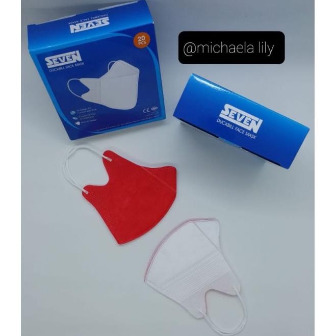 Masker Duckbill merah putih merk Seven 4 ply