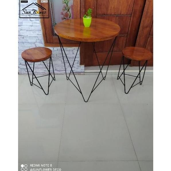 Stok Sj 1 Set Meja Kursi Cafe/Bangku Cafe/Meja Cafe/Kursi Cafe/Meja Murah Besi Kayu