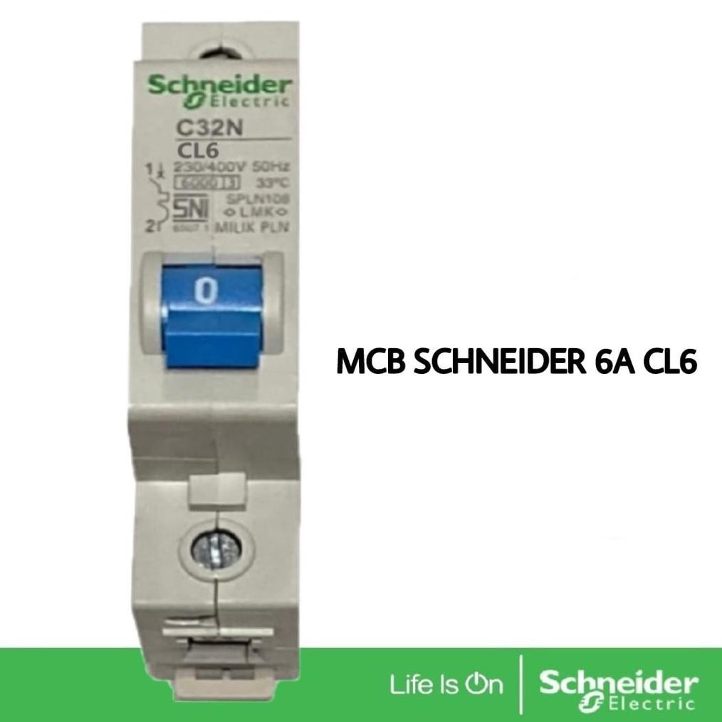MCB SCHNEIDER 6 AMPERE 6A CL6 C32N  BIRU SPLN PLN BENSER 1300W 1300WATT PEMUTUS ARUS KWH LISTRIK Min