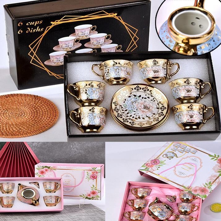 Gaya Eropa Hampers Kado Cangkir Keramik Set 6 In 1Set Teko Cangkir Piring Keramik