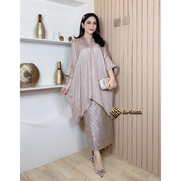 Bluose Kaftan Tunik Viscos Aruna (Satu Set Rok Lilit Songket) Terbaru