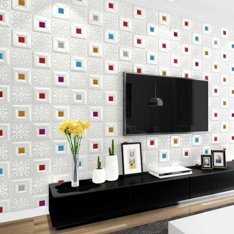 10 LEMBAR Wallpaper Foam 3D Batik Foam Waterproof Sticker Wallpaper Dinding 3D Embosed