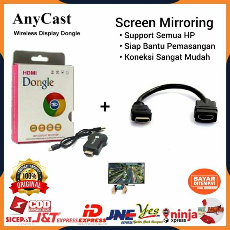 [Cod] Anycast Dongle Wireless Penyambung Hp Ke Tv / Anycash Dongel Miracast Wifi + Sambungan Kabel H