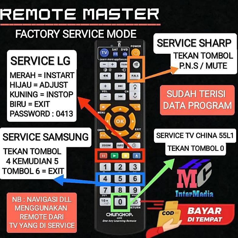 REMOTE REMOT MASTER  SERVICE MODE TV SAMSUNG LG SHARP REMOTE SAKTI FACTORY MODE Nugi