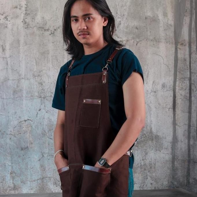 Apron Barista Kanvas Strap Kulit Asli