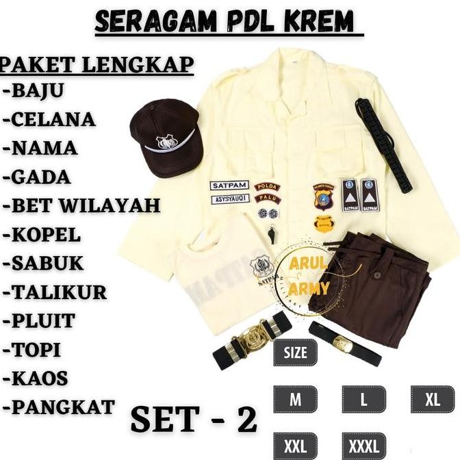 Seragam satpam terbaru 2022 krem baju setelan security pdh pdl cream