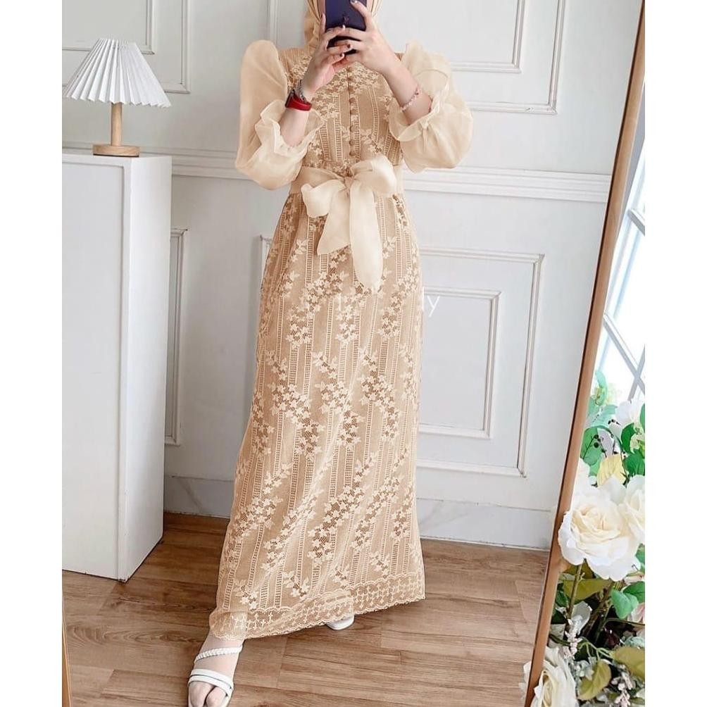 DR162>> DRESS LUIS FULL BRUKAT MALIKA KOMBI ORGANZA / DRESS LUIS FULL BRUKAT DEPAN BELAKANG MODEL TE