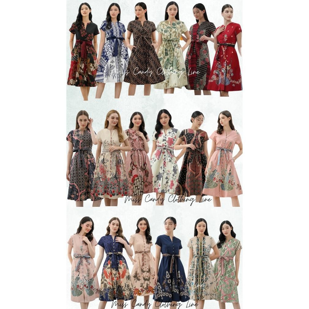 DR321>> Midi Dress Batik Wanita Modern V Neck Kancing 303 ICE UPH RV BBC HT RAP BNI ASB IJO YZ LEM J