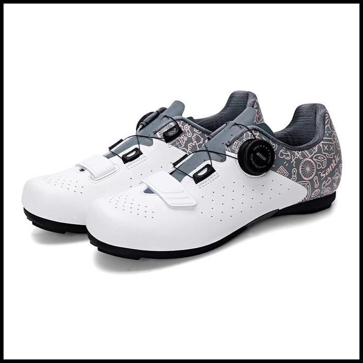 SEPATU SEPEDA WANITA SANTIC NEW WOMEN CYCLING SHOES FLAT NON CLEAT ROADBIKE MTB WHITE GREY ORIGINAL