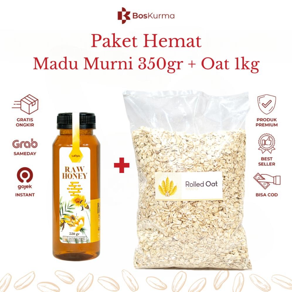 

[ Paket Hemat ] Rolled Oat 1kg + Madu Murni 350gr Safiya Alami Premium Nugi