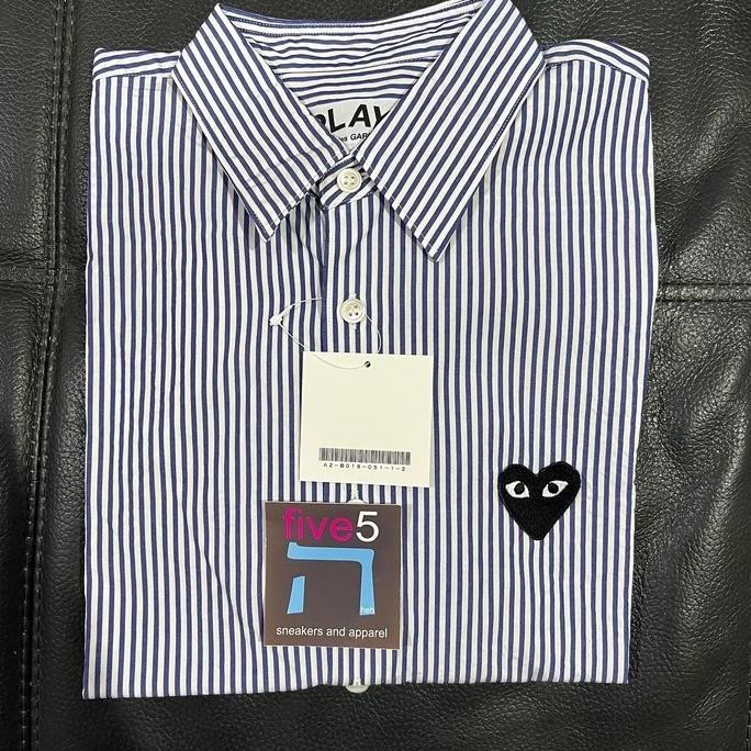 Cdg play kemeja shirt stripe navy white