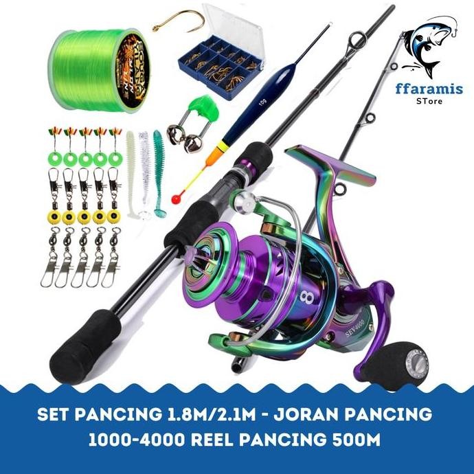 Produk Baru Set Joran Pancing 1.8m/2.1m + Reel 1000-4000 + Senar 500M - Komplit Murah
