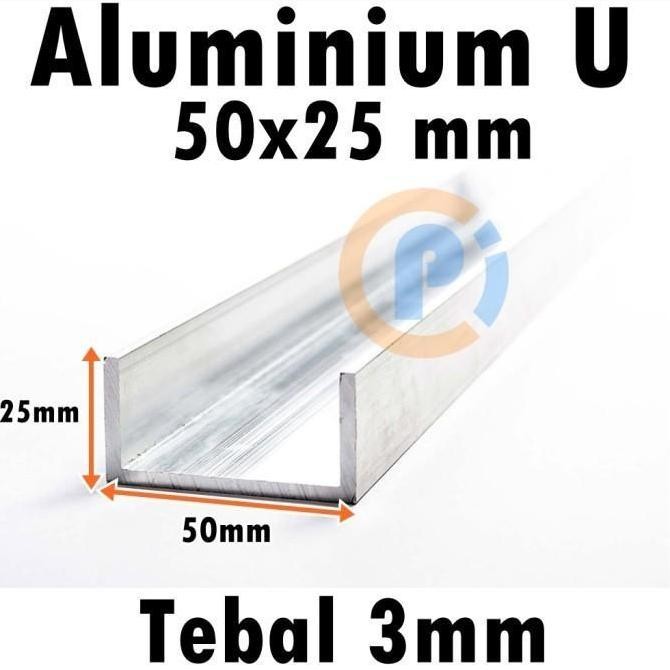 U Channel Aluminium 50 X 25 Mm Tebal 3 Mm Natural Alumunium Per 10 Cm