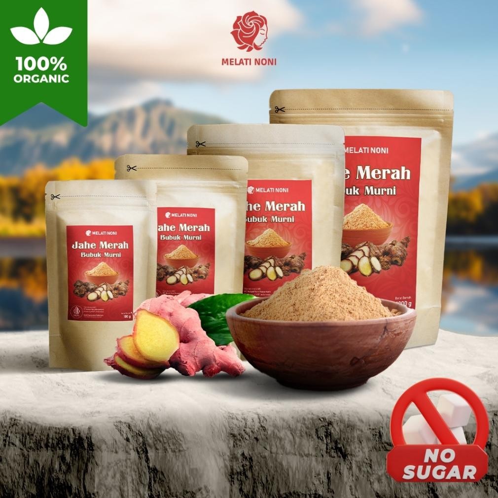 

Minuman Jahe Merah Bubuk 100% Murni Herbal Tanpa Campuran Gula Asli Melati Noni Original 1Kg Nugi