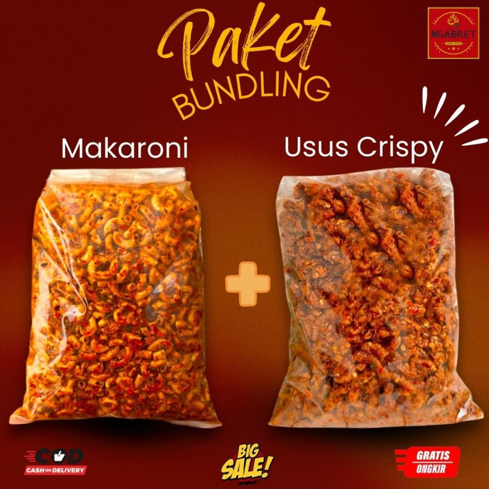 

PAKET BUNDLING MAKARONI CIKRUH PEDAS 500GR + USUS CRISPY 500GR Nugi