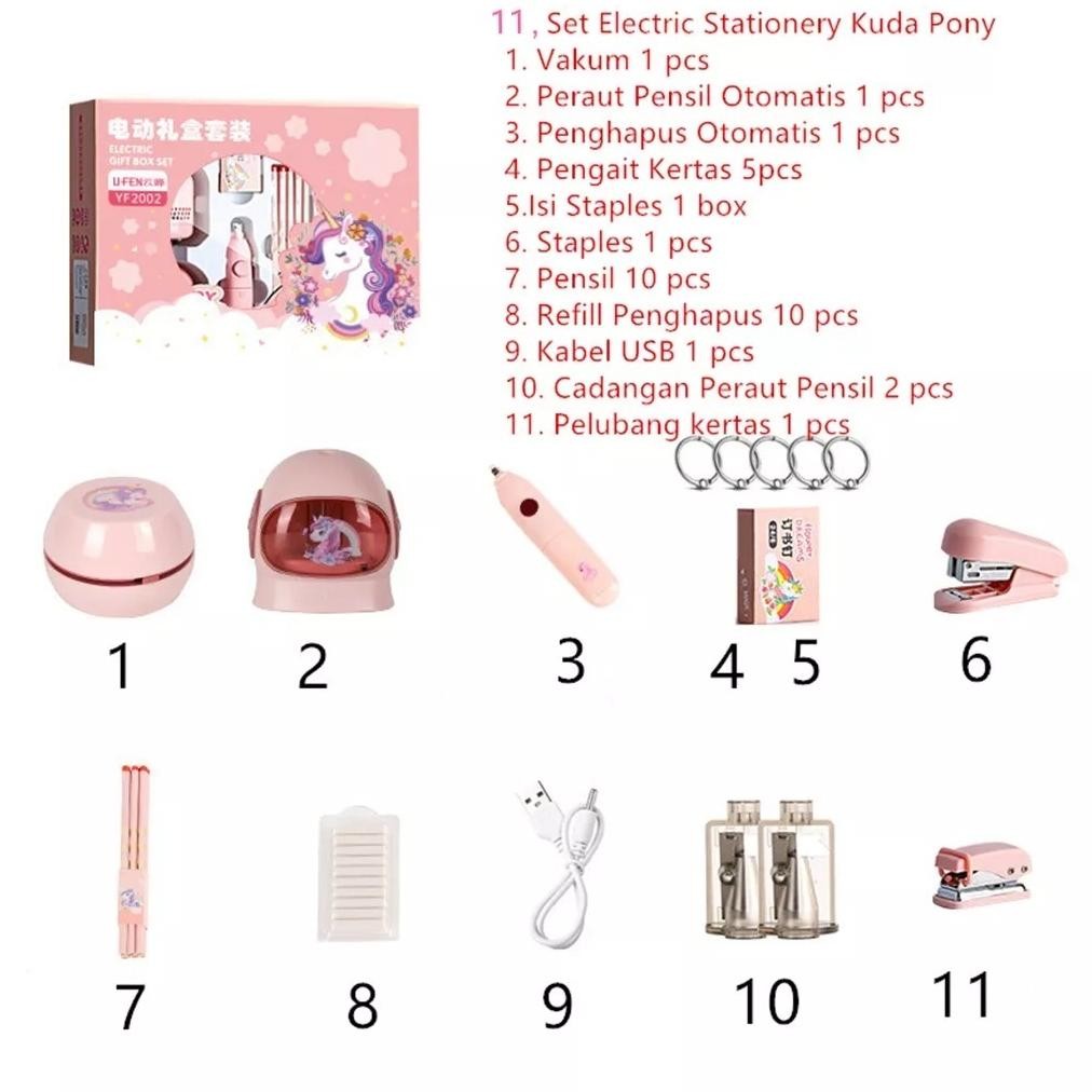 

2Er-54 Set Alat Tulis Elektronik / Rautan Pensil Vakum Penghapus, Rautan Pensil, Stapler, Penghapus Elektrik 11 Buah 2Er-54