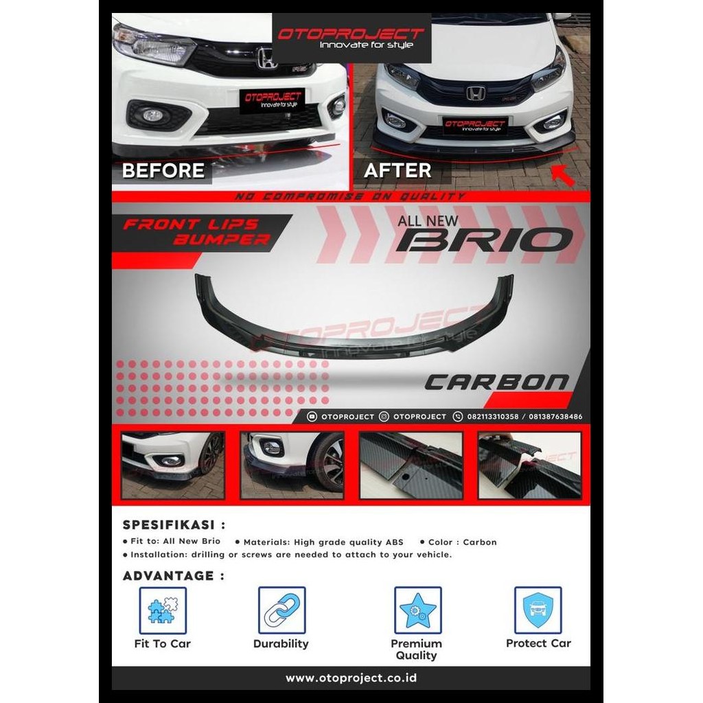 TERMURAH FRONT LIPS BUMPER DEPAN MOBIL ALL NEW BRIO 2018 - 2020 OTOPROJECT 