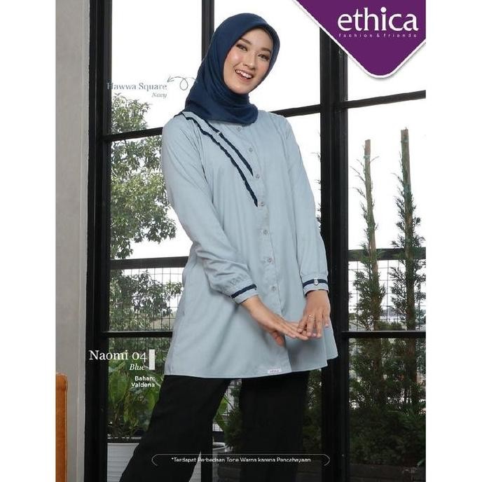 ETHICA-NAOMI 04 NAVY-BLUE TUNIK VALDENA BLOUSE DEWASA KERJA SIMPEL ORIGINAL DAN TERPERCAYA