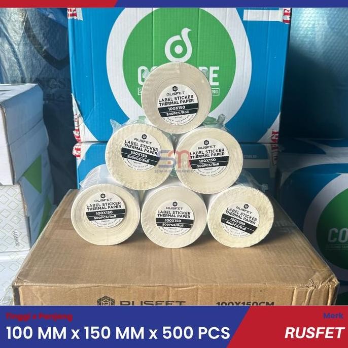

NEW STIKER LABEL THERMAL 100mm x 150mm 500 Pcs KERTAS STICKER PRINTER RESI THERMAL A6 RUSFET 1 DUS