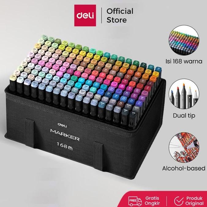 

Deli Spidol Sketsa Profesional Sketch Marker 168 Warna Dual Tip HM902