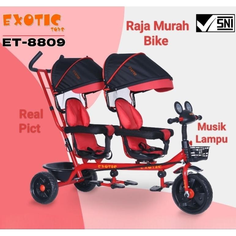Terlaris Sepeda Anak Roda Tiga Kembar Exotic Et-8809 Sepeda Roda Tiga 2 Kursi Exotic Et8809